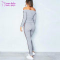 Lorren Black off Shoulder Striped Jumper Loungewear Set